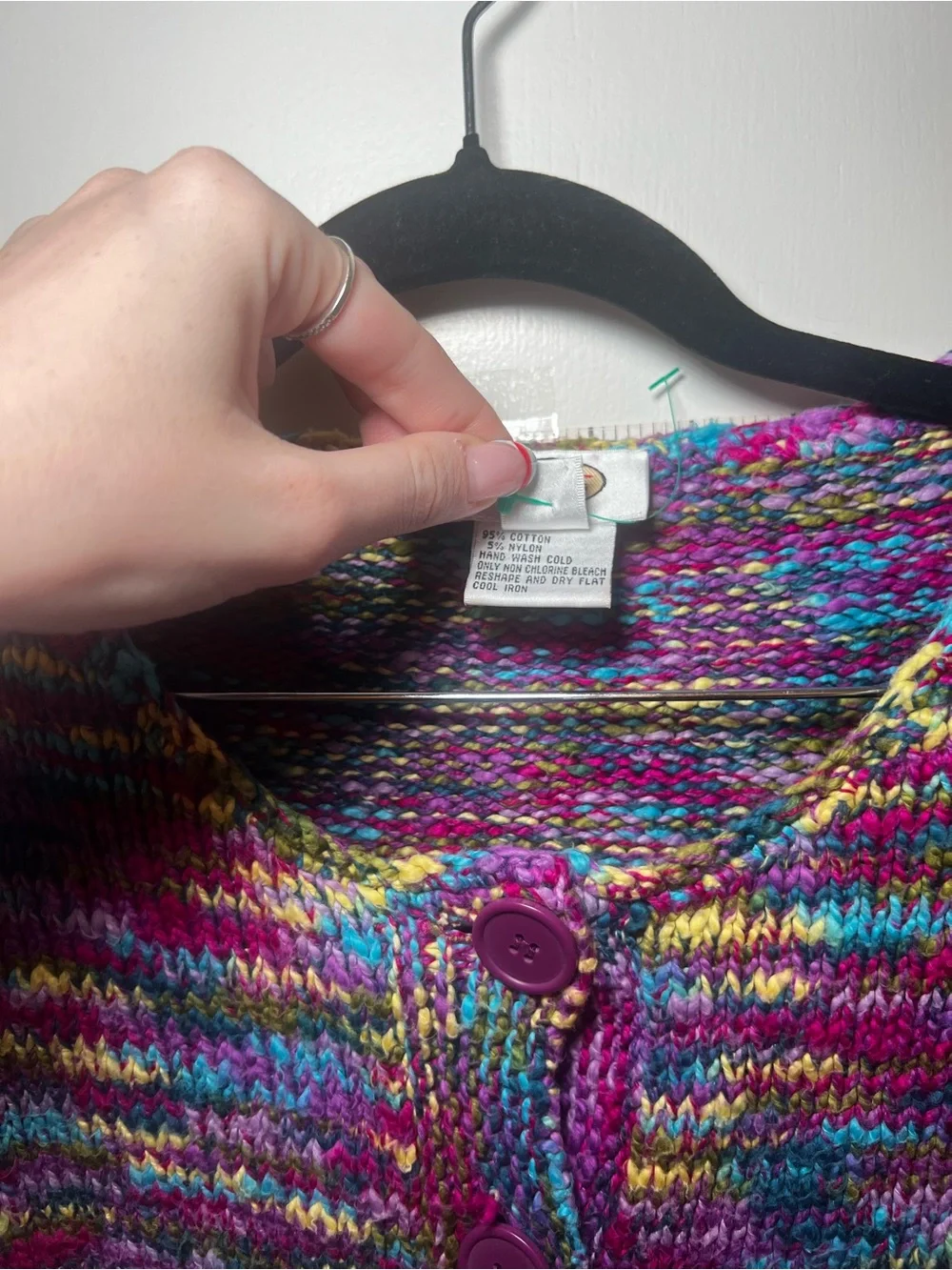 Vintage Talbots Multicolor Knit Cardigan in Purple, Green, Blue & Yellow Thick